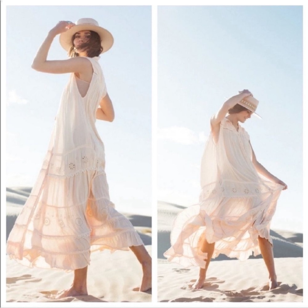 NWT Free People Pretty Cozy Maxi Dress In Ecru Size Medium Cottage Core